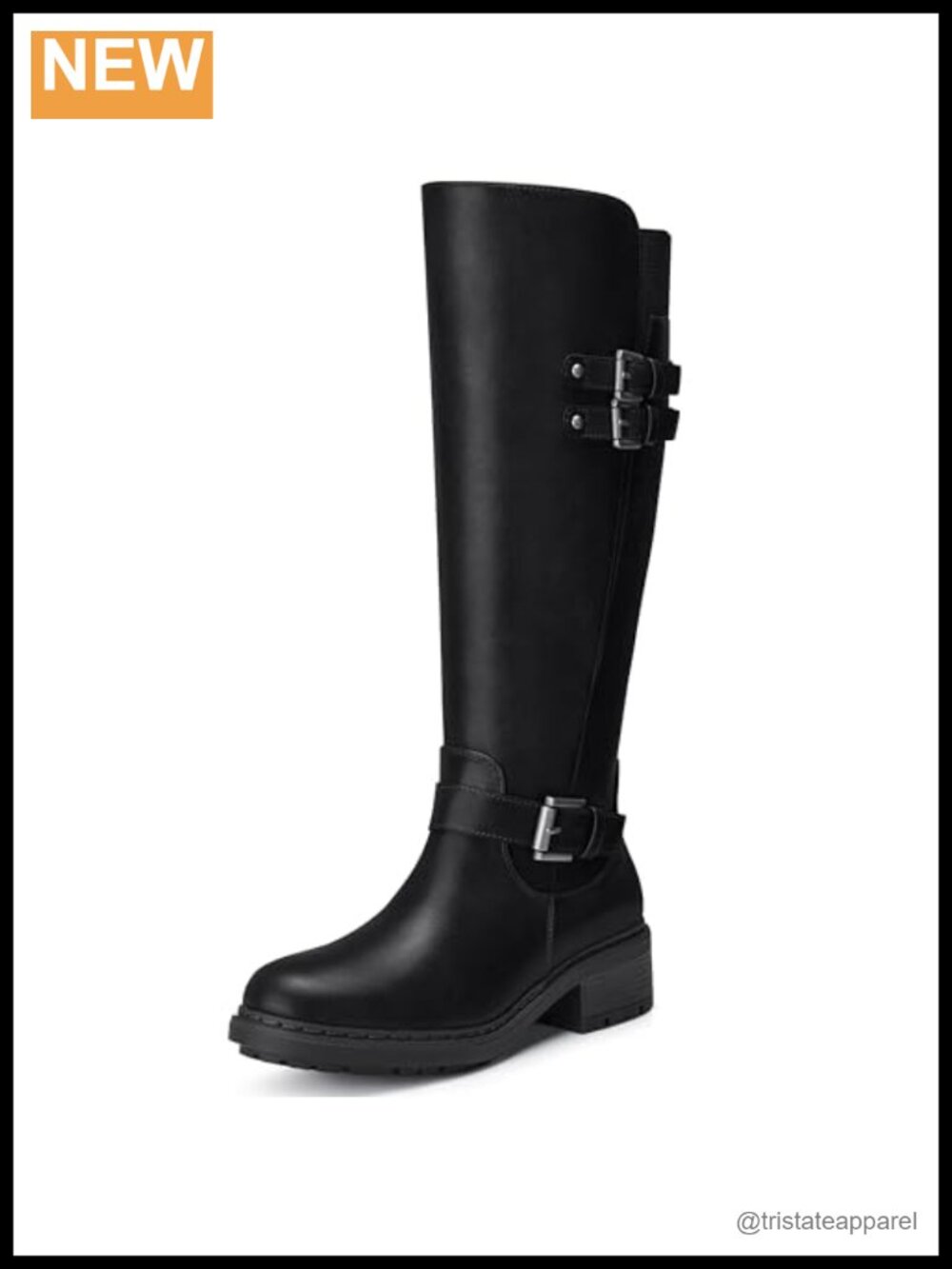Women's Knee-High Motorcycle Boots Round Toe Zipper PU Leather Low Heel